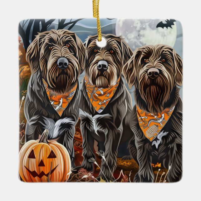Wirehaired Pointing Griffon Halloween Spooky Ceramic Ornament (Front)