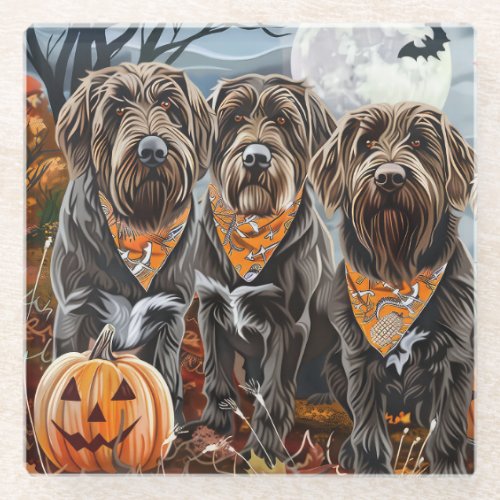 Wirehaired Pointing Griffon Halloween Spooky Glass Coaster