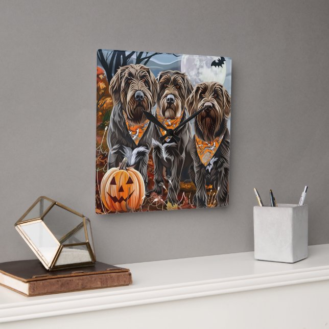 Wirehaired Pointing Griffon Halloween Spooky Square Wall Clock (Office)