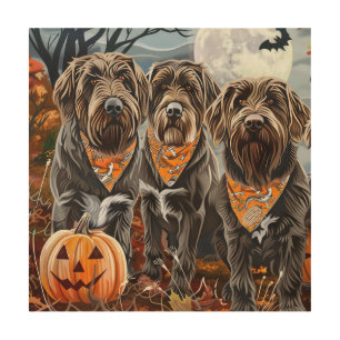 Wirehaired Pointing Griffon Halloween Spooky Wood Wall Art