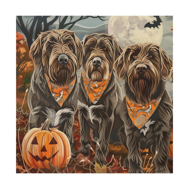 Wirehaired Pointing Griffon Halloween Spooky Wood Wall Art (Front)