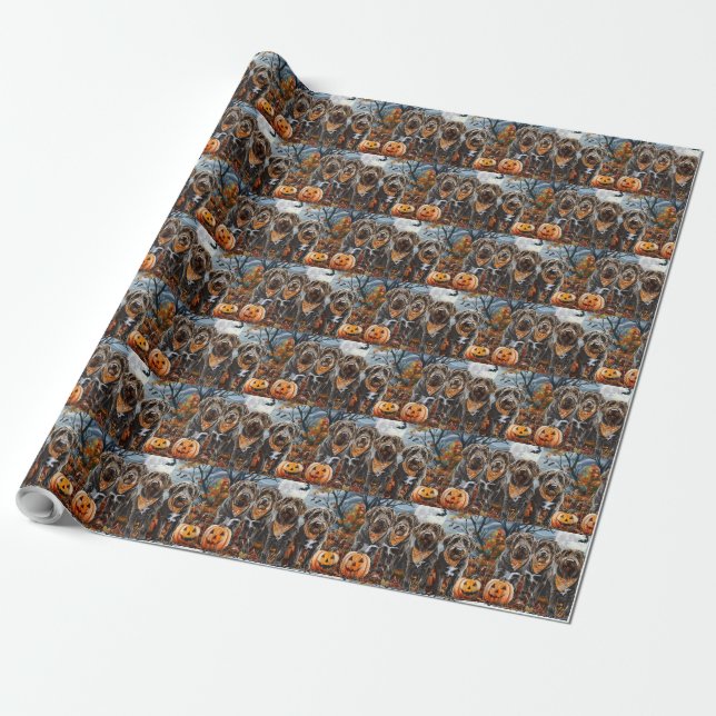 Wirehaired Pointing Griffon Halloween Spooky Wrapping Paper (Unrolled)