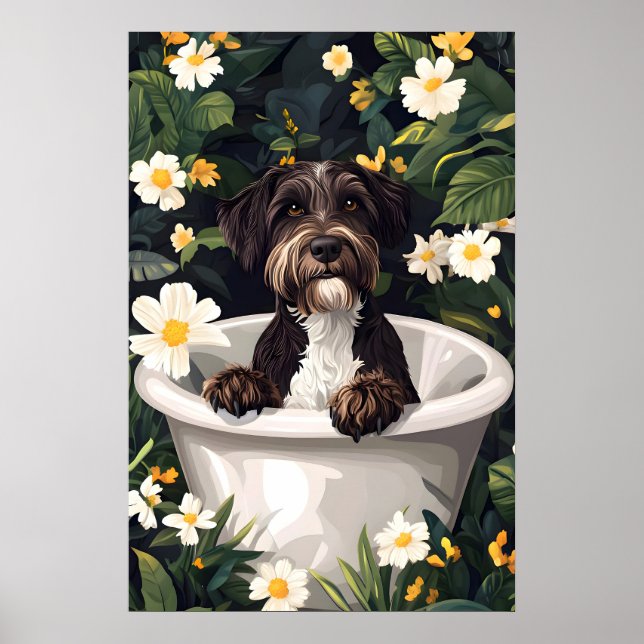 Wirehaired Pointing Griffon In Bathtub Poster (Front)