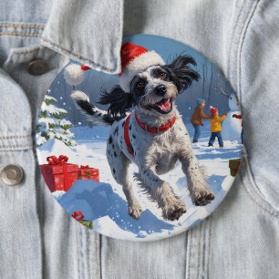 Wirehaired Pointing Griffon in Snow Christmas Hat Button