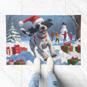 Wirehaired Pointing Griffon in Snow Christmas Hat Doormat