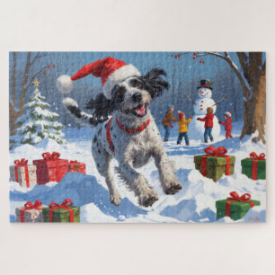 Wirehaired Pointing Griffon in Snow Christmas Hat Jigsaw Puzzle