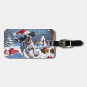 Wirehaired Pointing Griffon in Snow Christmas Hat Luggage Tag