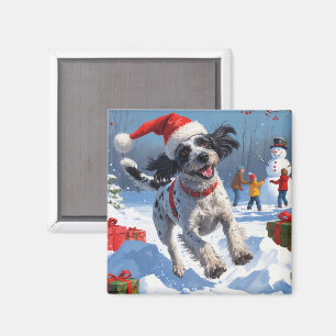 Wirehaired Pointing Griffon in Snow Christmas Hat Magnet