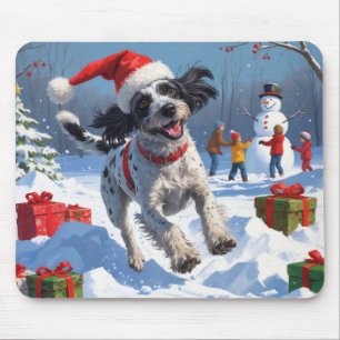 Wirehaired Pointing Griffon in Snow Christmas Hat Mouse Pad