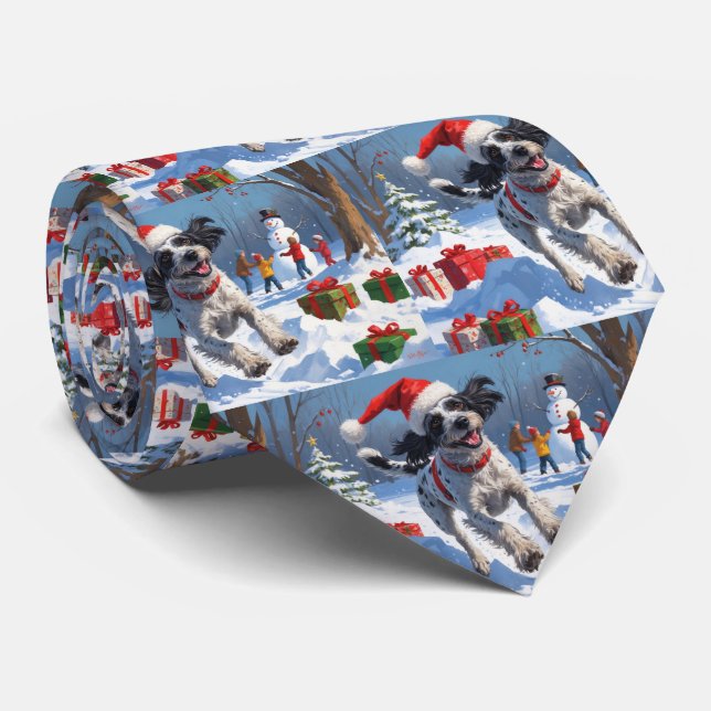 Wirehaired Pointing Griffon in Snow Christmas Hat Neck Tie (Rolled)
