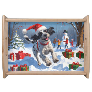 Wirehaired Pointing Griffon in Snow Christmas Hat Serving Tray