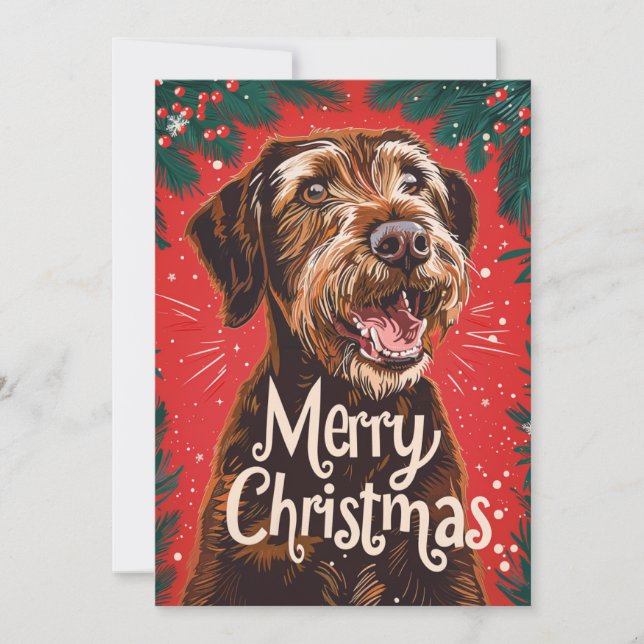 Wirehaired Pointing Griffon Merry Christmas Holiday Card (Front)
