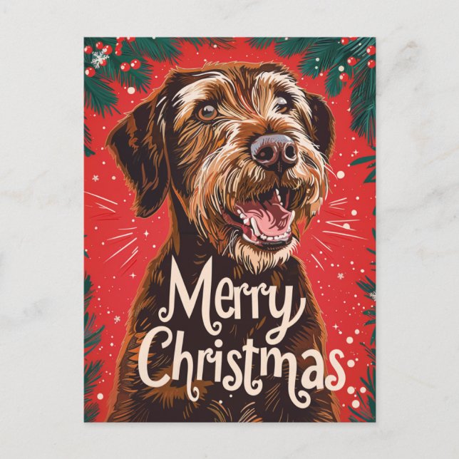 Wirehaired Pointing Griffon Merry Christmas Postcard (Front)