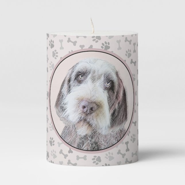 Wirehaired Pointing Griffon Painting - Dog Art Pillar Candle (Front)