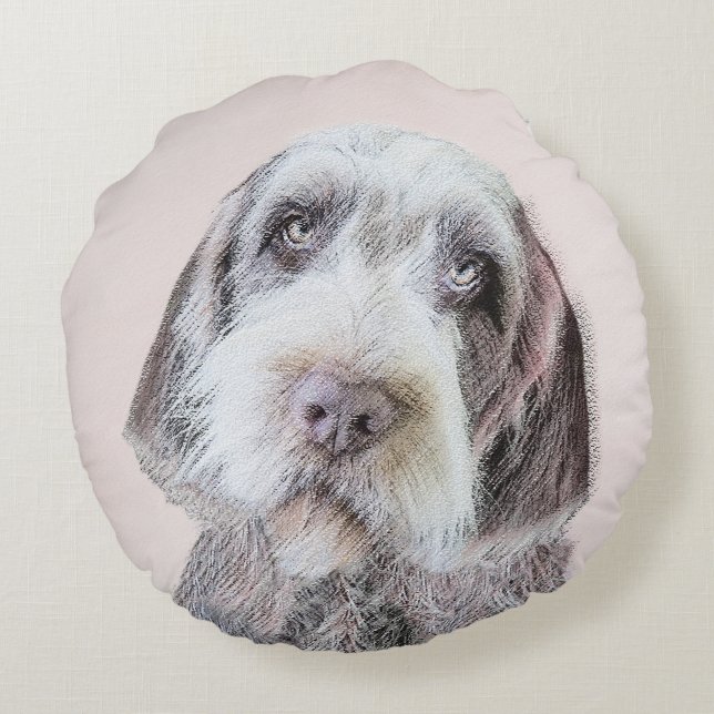 Wirehaired Pointing Griffon Painting - Dog Art Round Pillow (Back)