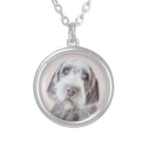 Wirehaired Pointing Griffon Painting - Dog Art Silver Plated Necklace