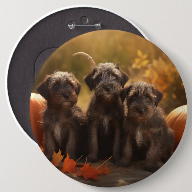 Wirehaired Pointing Griffon Puppy Autumn Button (Front & Back)