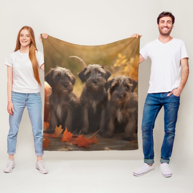 Wirehaired Pointing Griffon Puppy Autumn Fleece Blanket (In Situ)