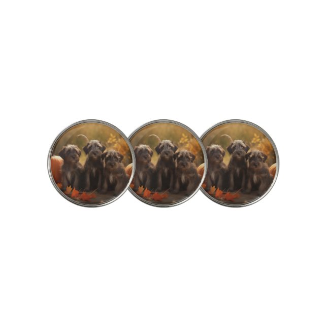 Wirehaired Pointing Griffon Puppy Autumn Golf Ball Marker (3 Up)