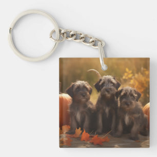 Wirehaired Pointing Griffon Puppy Autumn Keychain