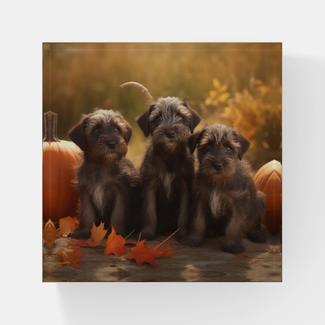 Wirehaired Pointing Griffon Puppy Autumn Paperweight (Front)