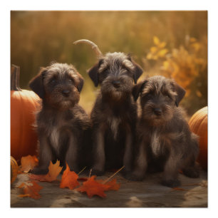Wirehaired Pointing Griffon Puppy Autumn Poster
