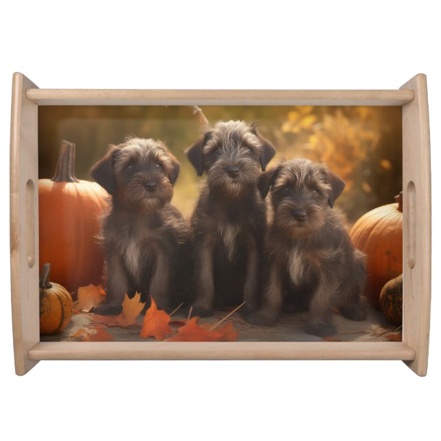 Wirehaired Pointing Griffon Puppy Autumn Serving Tray (Front)