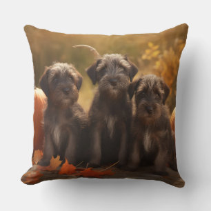 Wirehaired Pointing Griffon Puppy Autumn Throw Pillow