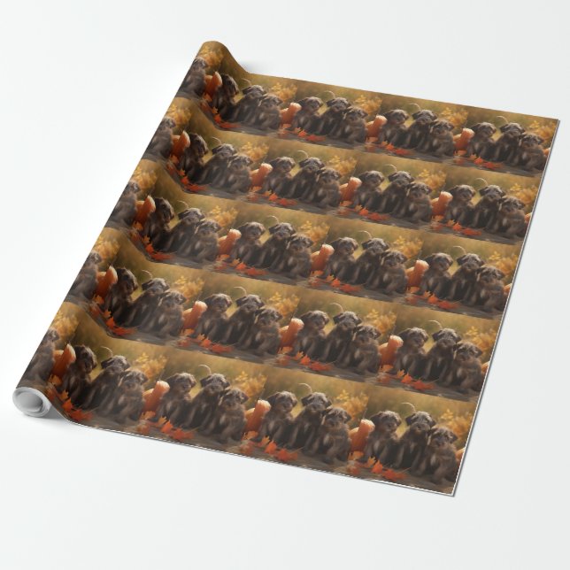 Wirehaired Pointing Griffon Puppy Autumn Wrapping Paper (Unrolled)