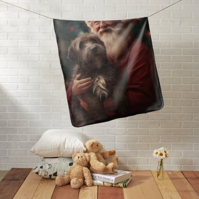 Wirehaired Pointing Griffon Santa Claus Christmas Baby Blanket (In Situ)