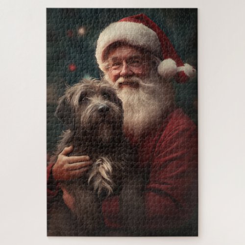 Wirehaired Pointing Griffon Santa Claus Christmas Jigsaw Puzzle