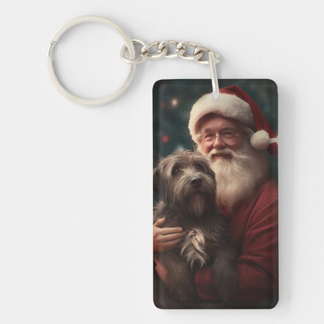 Wirehaired Pointing Griffon Santa Claus Christmas Keychain (Front)