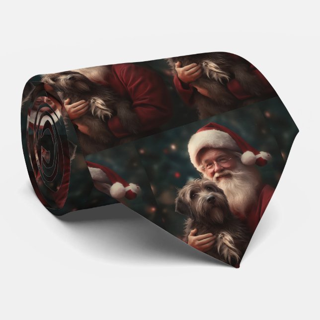 Wirehaired Pointing Griffon Santa Claus Christmas Neck Tie (Rolled)