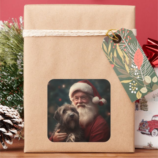 Wirehaired Pointing Griffon Santa Claus Christmas Square Sticker (Holiday)