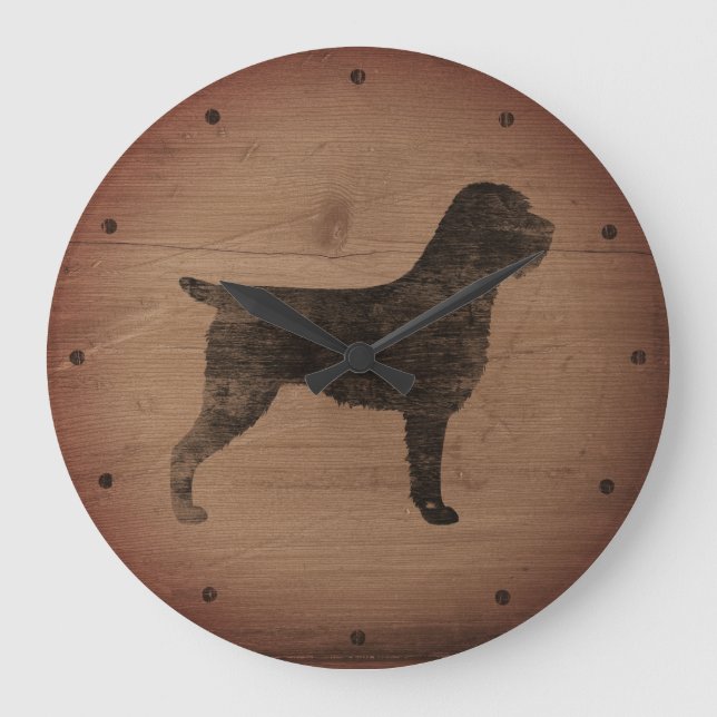 Wirehaired Pointing Griffon Silhouette Rustic Large Clock (Front)