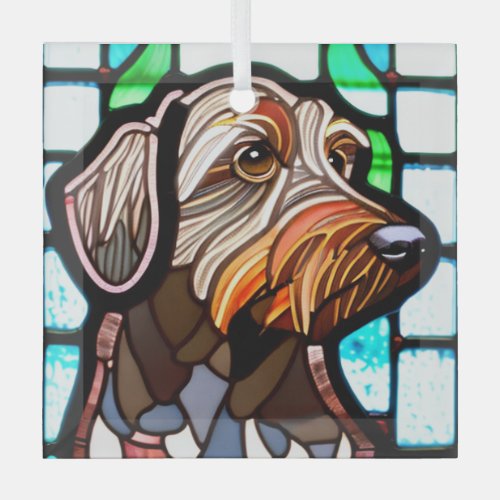 Wirehaired Pointing Griffon Stained Glass  Glass Ornament