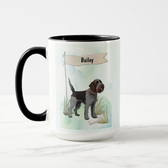 Wirehaired Pointing Griffon Watercolor Personalize Mug (Left)