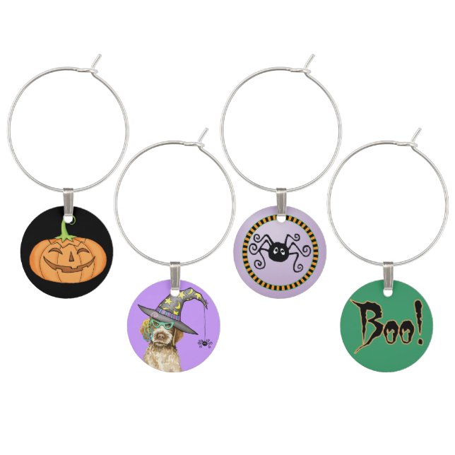 Wirehaired Pointing Griffon Witch Wine Glass Charm (Staggered)