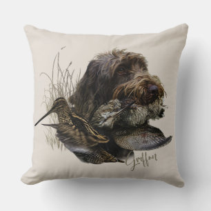 Wirehaired Pointing Griffon , Woodcock hunting Clo Throw Pillow