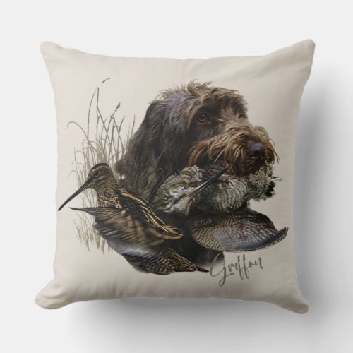 Wirehaired Pointing Griffon  Woodcock hunting Clo Throw Pillow