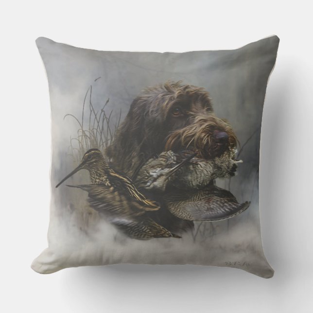 Wirehaired Pointing Griffon , Woodcock hunting  Outdoor Pillow (Front)