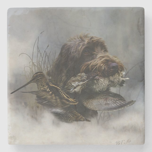 Wirehaired Pointing Griffon , Woodcock hunting  Stone Coaster (Front)