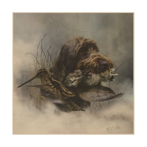 Wirehaired Pointing Griffon  Woodcock hunting   Wood Wall Art