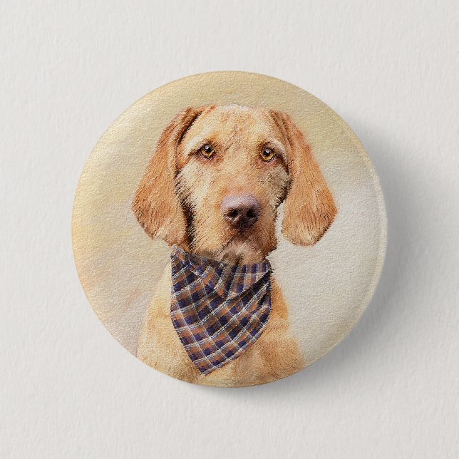 Wirehaired Vizsla Painting - Cute Original Dog Art Button (Front)