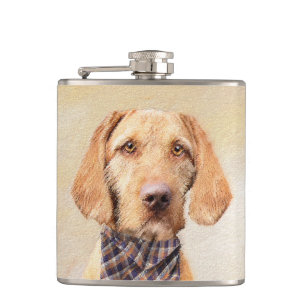 Wirehaired Vizsla Painting - Cute Original Dog Art Flask