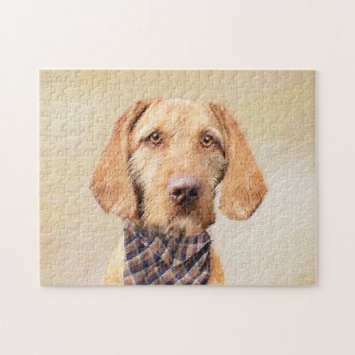 Wirehaired Vizsla Painting _ Cute Original Dog Art Jigsaw Puzzle