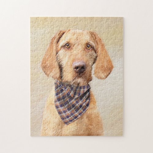 Wirehaired Vizsla Painting _ Cute Original Dog Art Jigsaw Puzzle