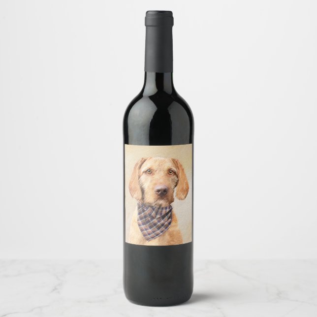 Wirehaired Vizsla Painting - Cute Original Dog Art Wine Label (Front)