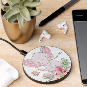 Wireless Charger Pink Floral Elephant