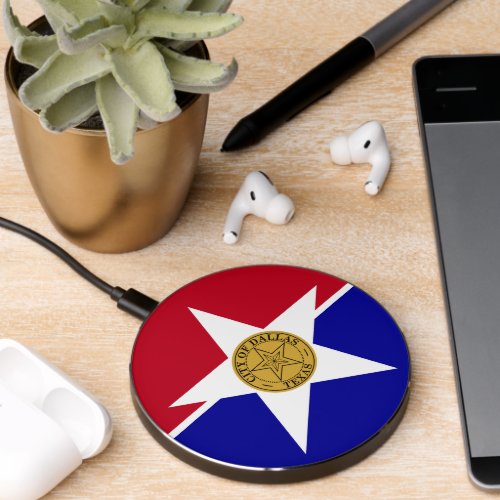 Wireless charger with flag of Dallas City US